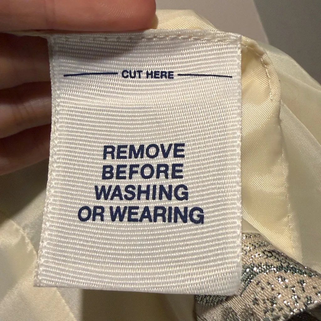 Old Navy- Vintage Cream Silver Green Floral Blazer Metallic Brocade Formal L - Image 6