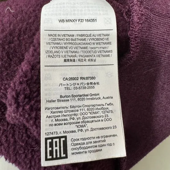 Burton‎ Minxy Full-Zip Fleece Berry Hoodie Womens SIze M - Image 7