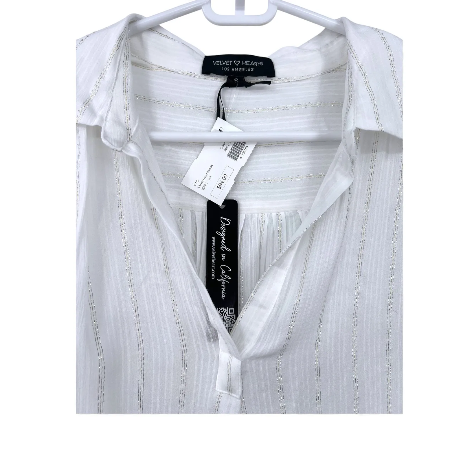 NWT Velvet Heart  | S |Top Shirt Metallic Silver striped long sleeve blouse - Image 3