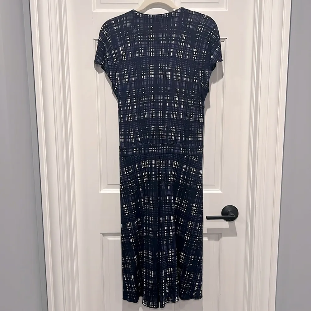 Tory Burch NWT Clementine Plaid A-Line Dress Large Navy Blue Print Ruffles - Image 8