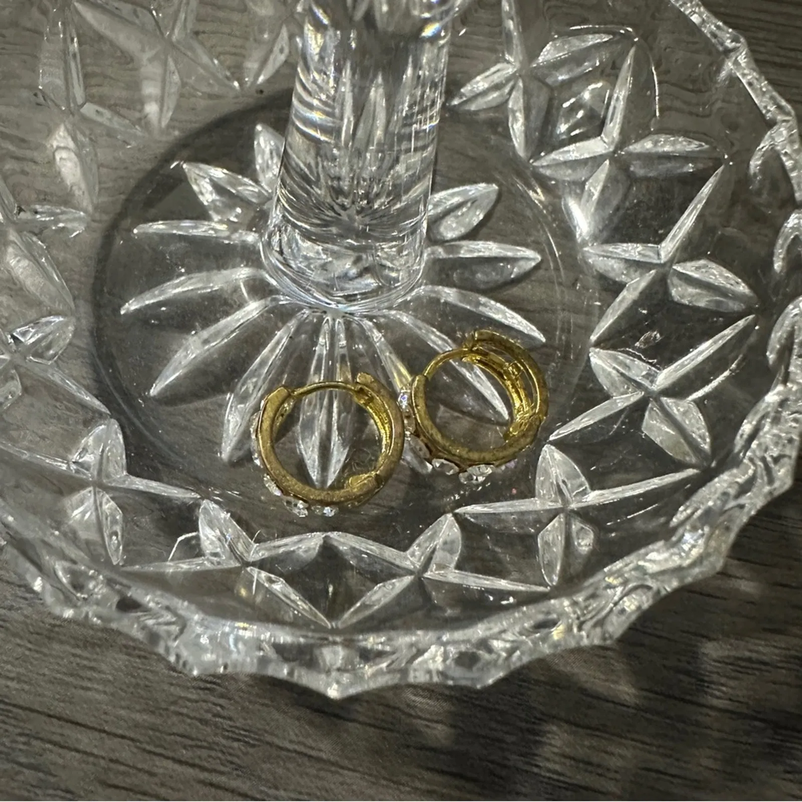 Vintage Gold Toned Faux Diamond Huggie‎ Hoop Small Earrings - Image 2