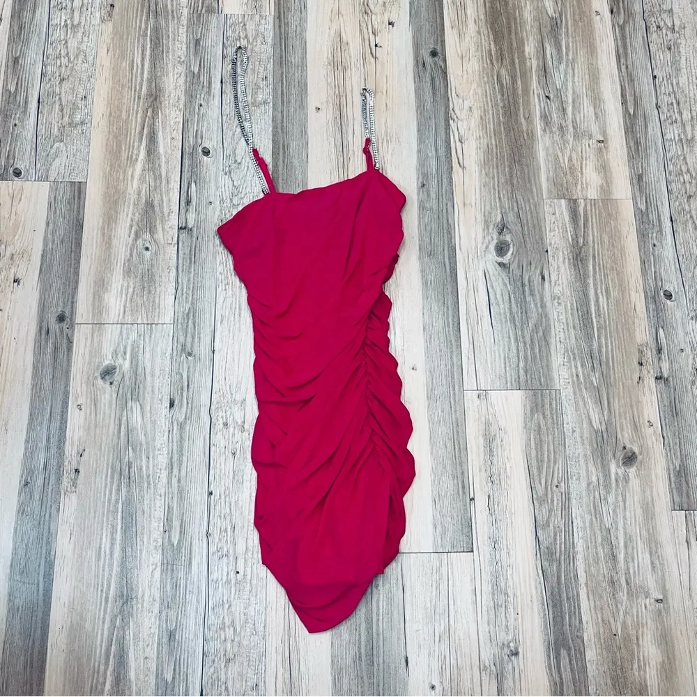 NWT Forever 21 Rhinestone Ruched Mini Dress sz Large shocking pink - Image 24