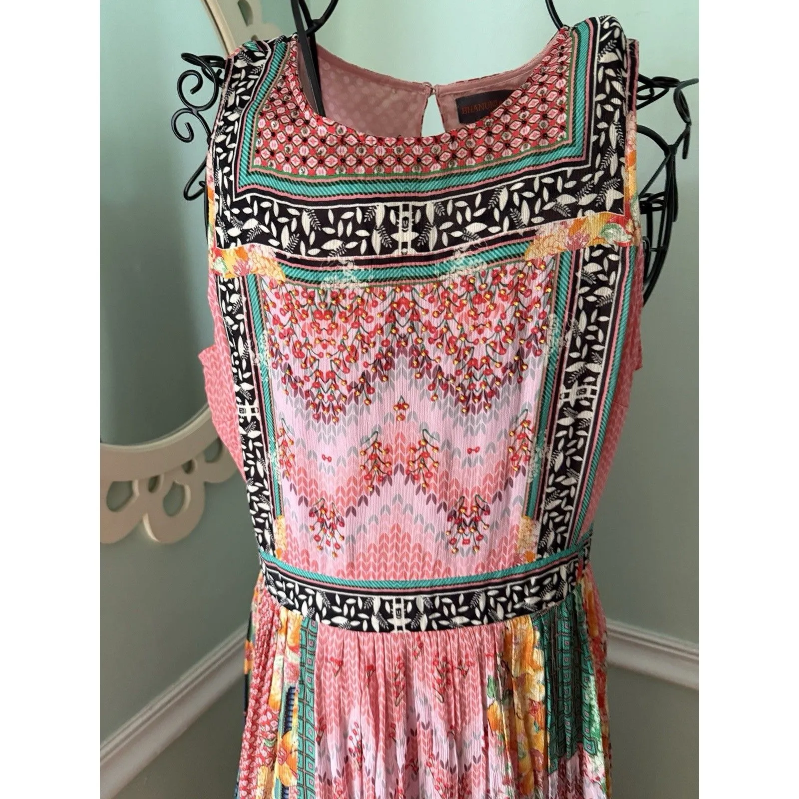 Anthropologie Alessandra Maxi Dress Bhanuni Jyoti Sz 4 Small Boho Beaded Patch - Image 6