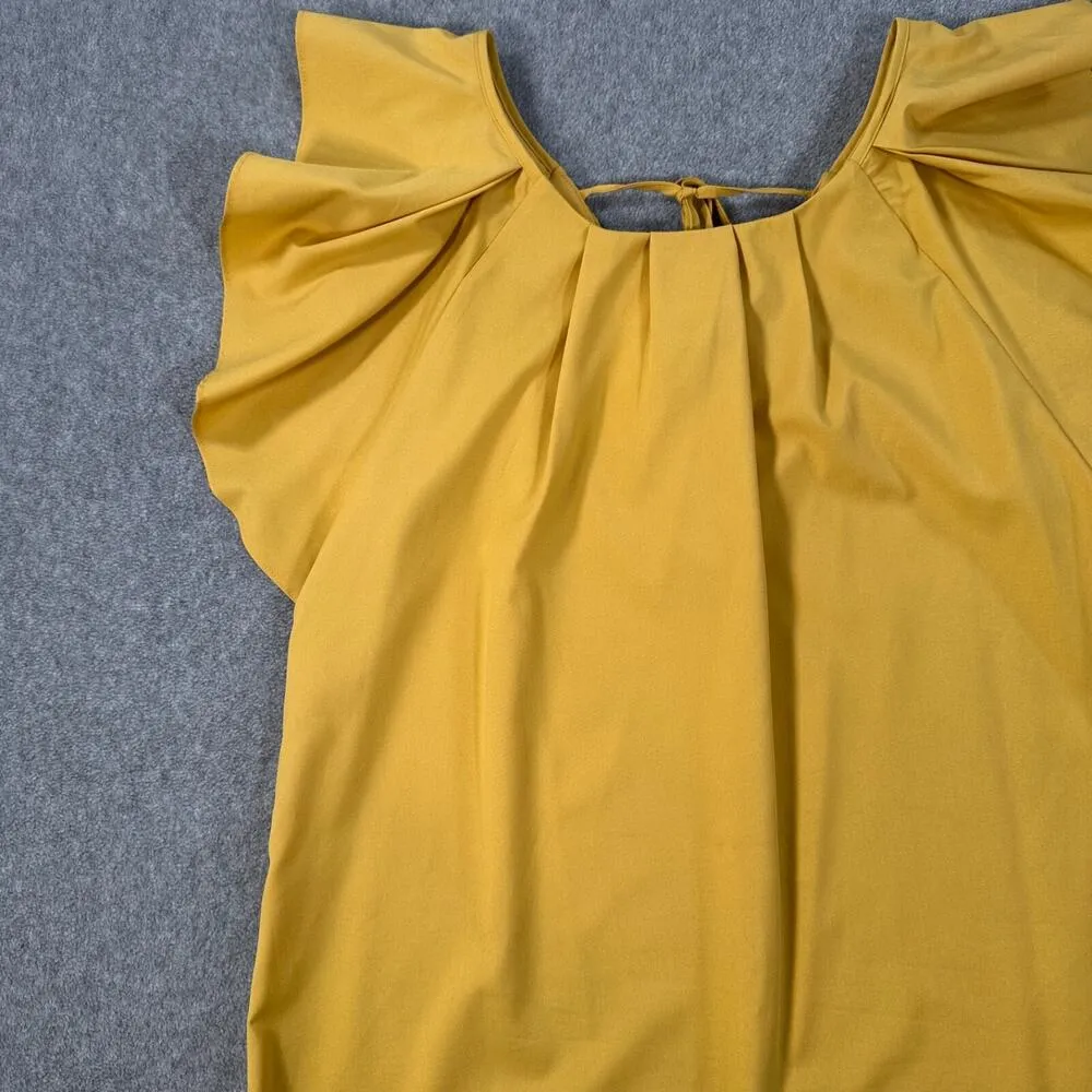 Molly Bracken Flutter Sleeve Mini Dress Women's Large Yellow Round Neck Tie Back - Image 3