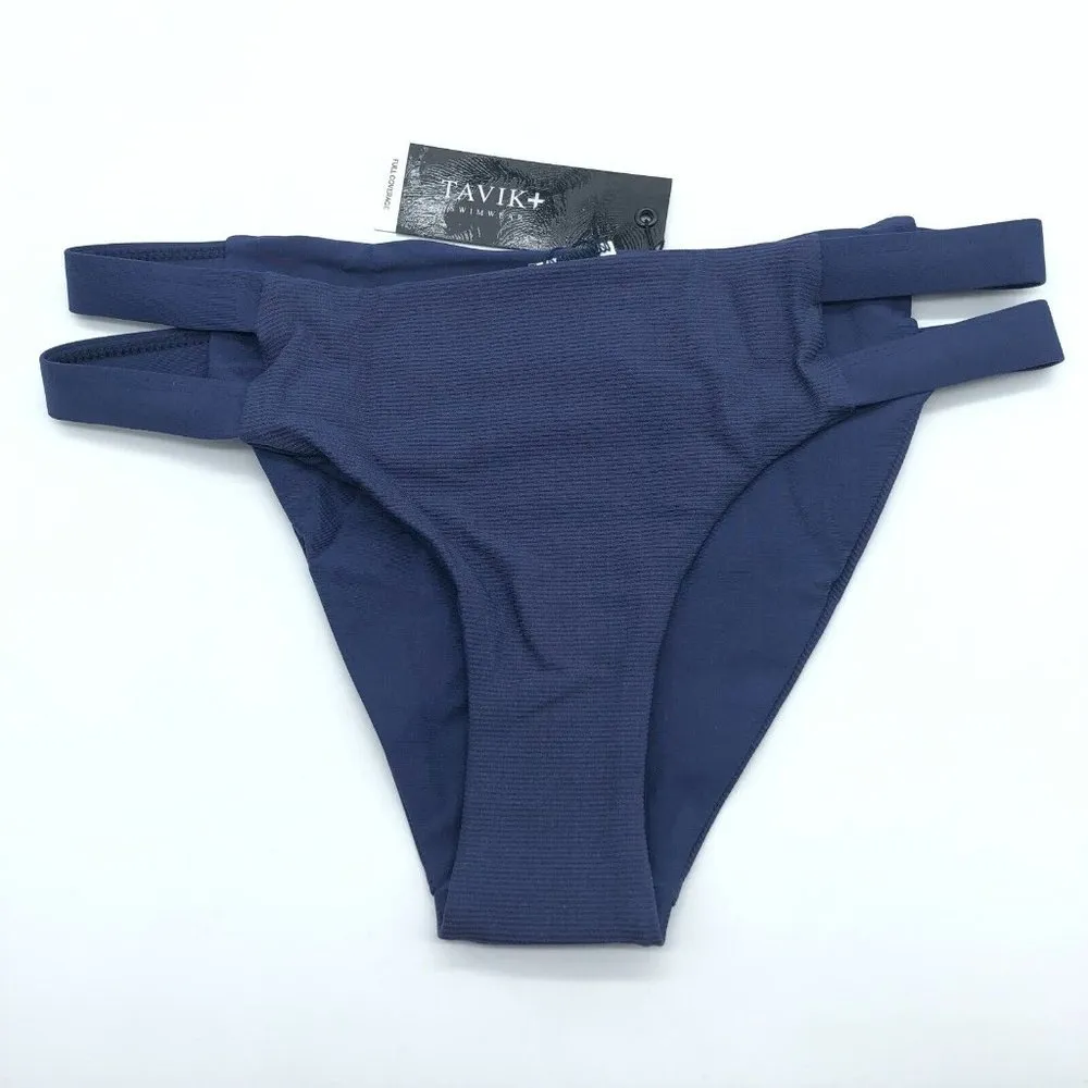 Tavik Chloe Cutout Bikini Bottoms Full Coverage Ribbed Cobalt Blue XS - Image 4