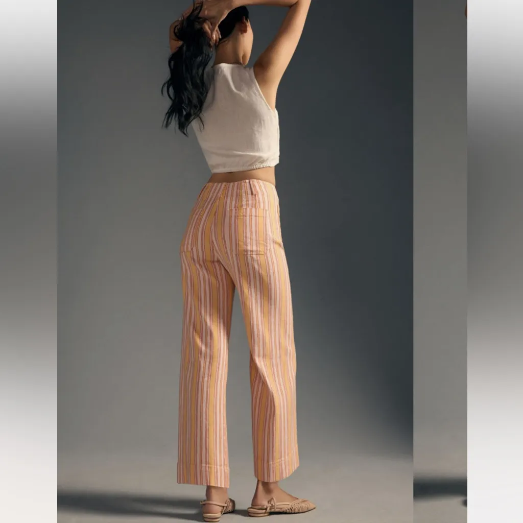 Anthropologie Maeve Colette Linen Cropped Stripe Pants in Orange - Image 4