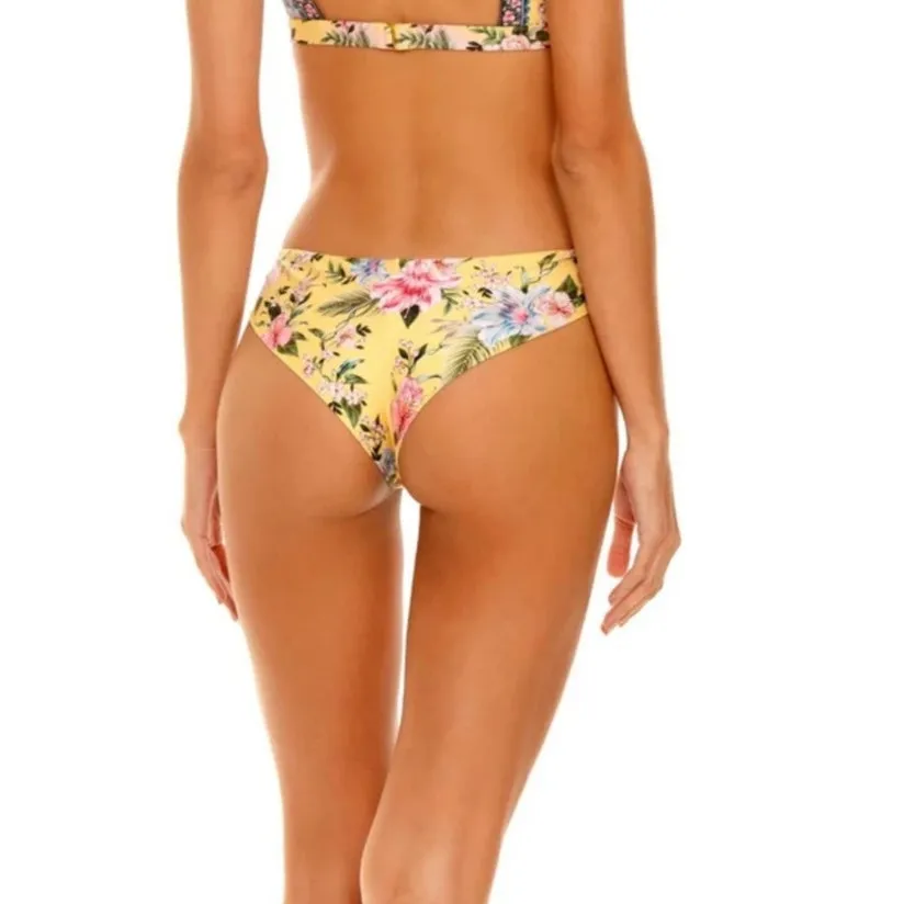 Agua Bendita Lola Bikini Bottom in Sally Yellow Floral Print Size XL NWT Cheeky - Image 2