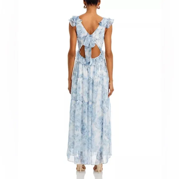 New AQUA Ruffle Trim Maxi Dress - Exclusive, Size Medium, Floral Dress - Image 6