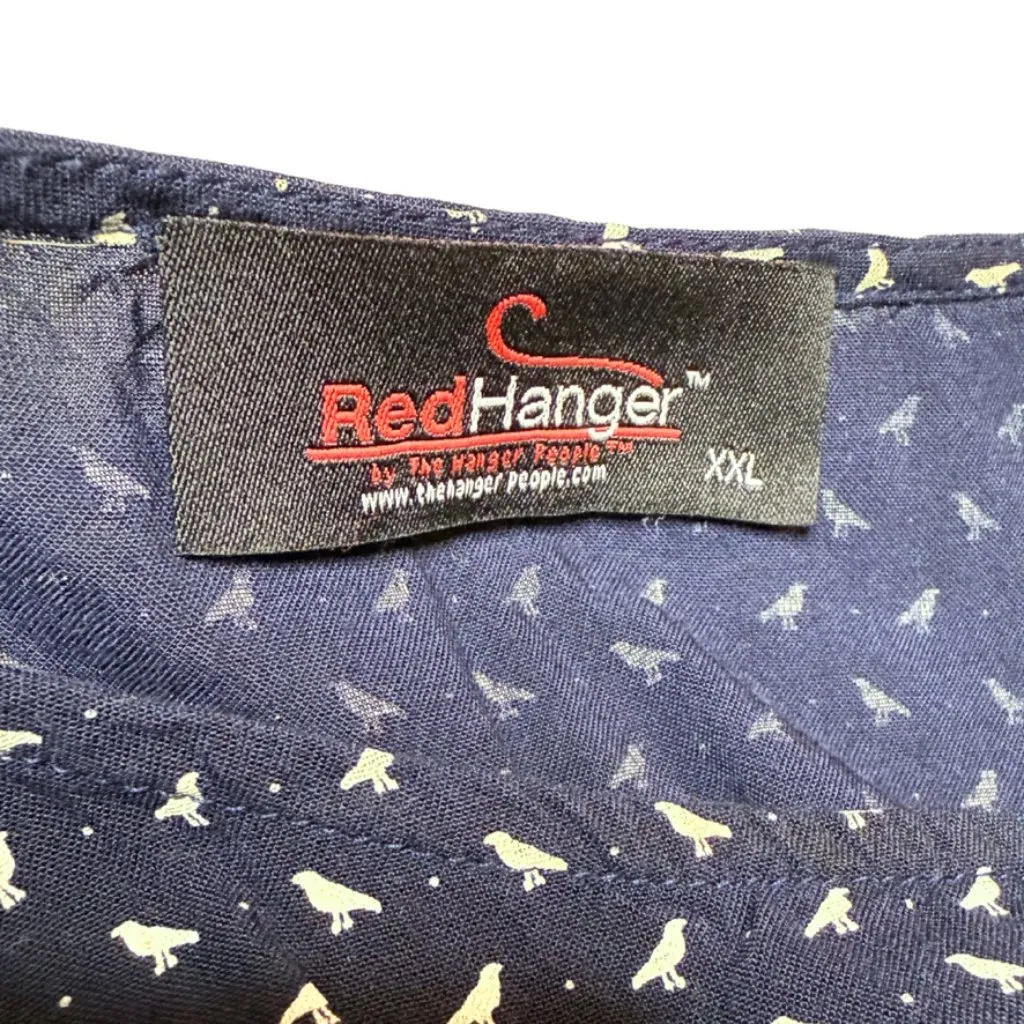 Red Hanger Mini Dress Navy + White Bird Print w Pockets Size XXL Blue - Image 3