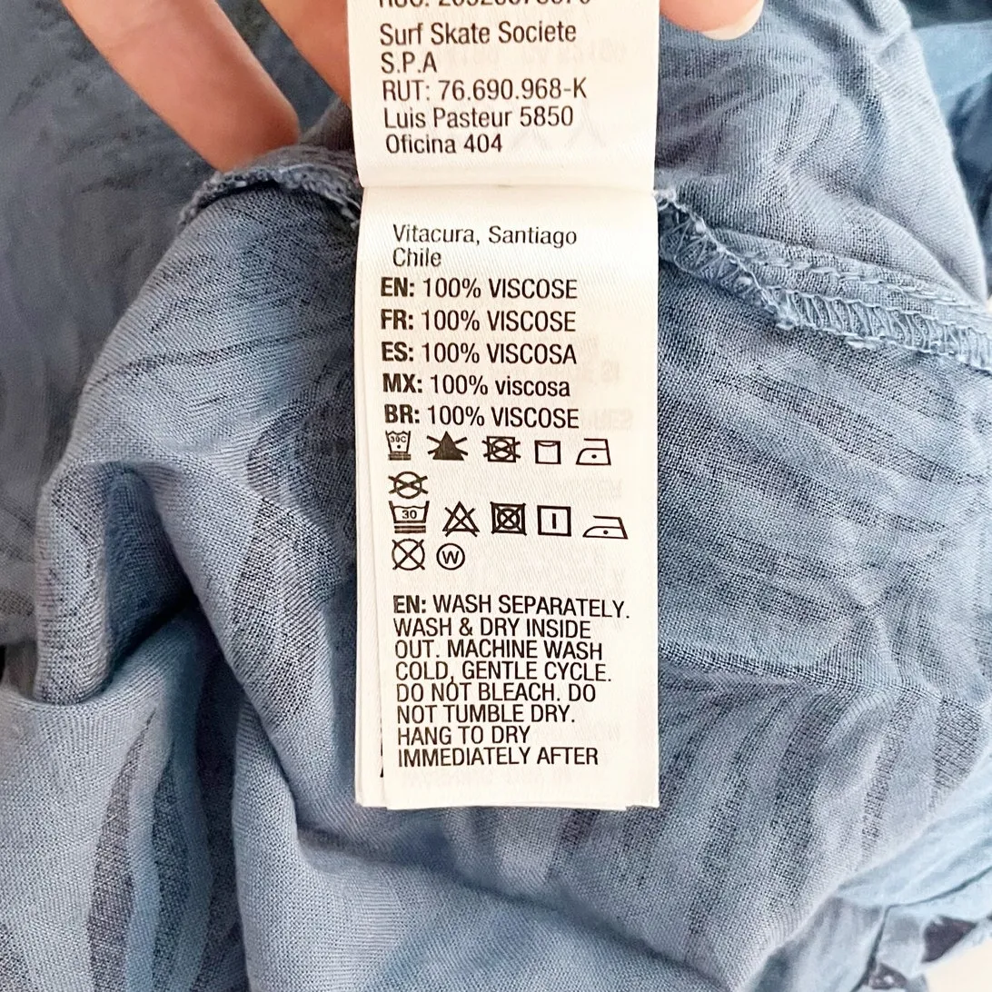 Roxy Ruffle Neckline Belted Tropical Print Mini Sundress Blue Medium - Image 6