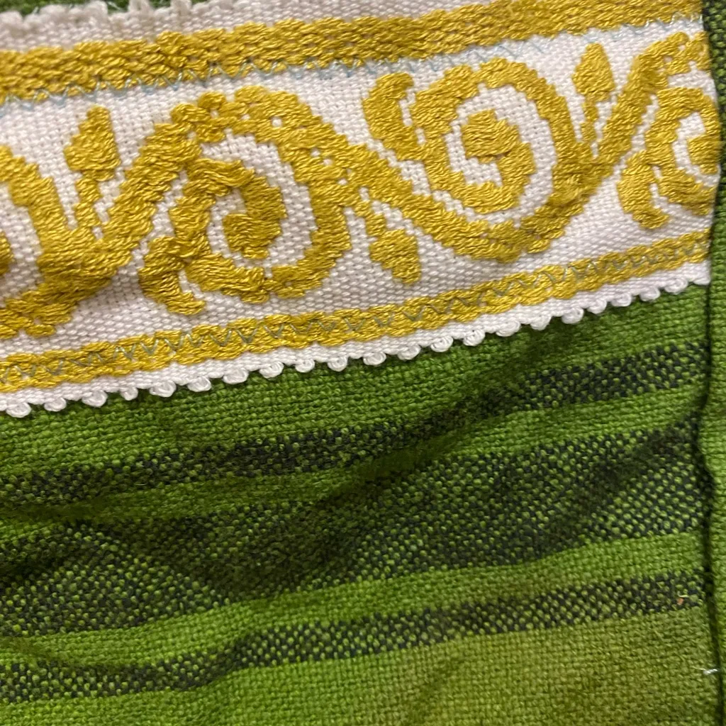 Womens Fabric Shoulder Tote Bag Green Gold Embroidery Boho Bohemian 10”H X 13”W - Image 2