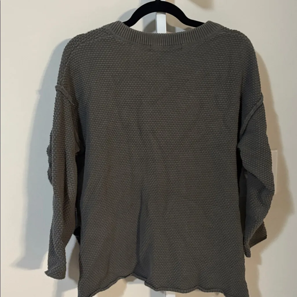 Free People Waffle Knit Henley Sweater Gray Size XS - Image 2
