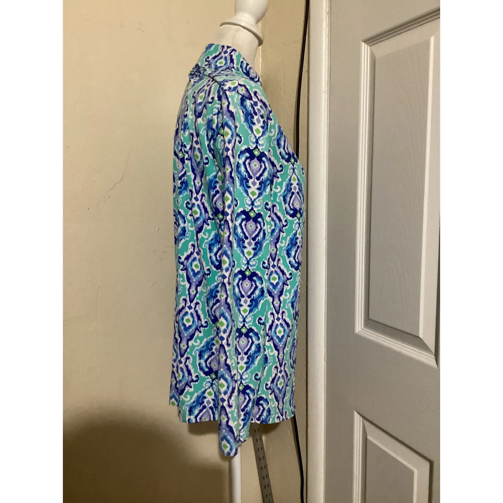 IBKUL Women's Quarter Zip Long Sleeve Athletic Top Golf Pullover Print L Green Size L - Image 3