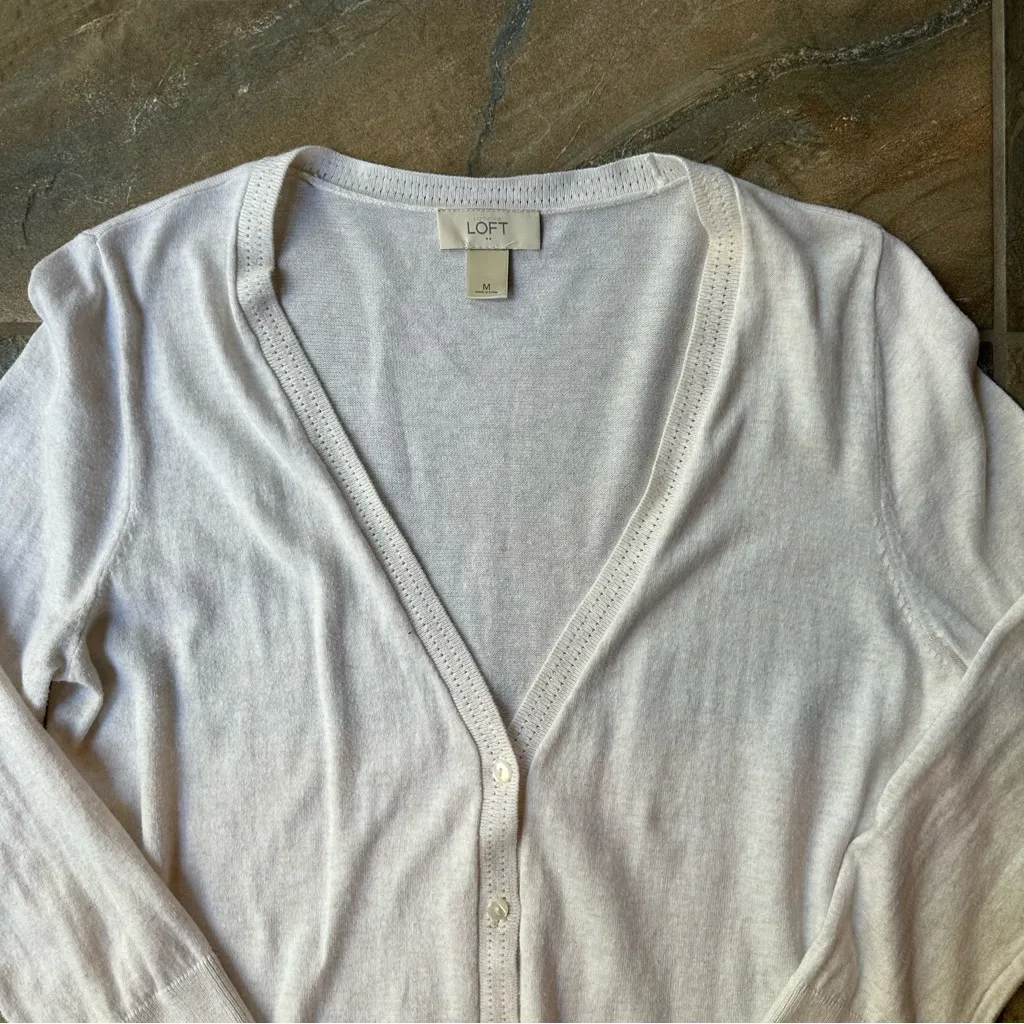 Loft Ann Taylor Button Front Cardigan Women's Size Medium Cream - Image 3