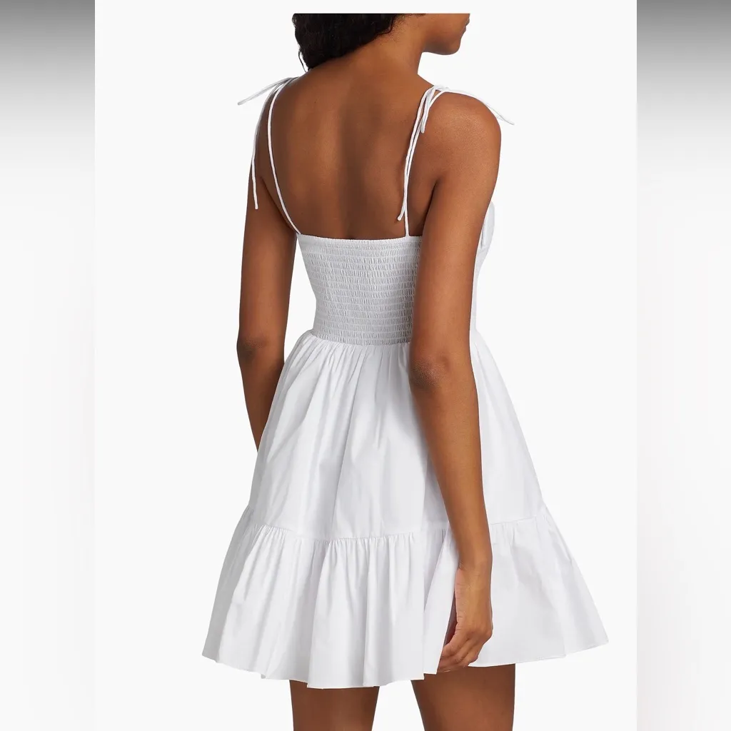 NEW STAUD  Landry Smocked Bustier white mini summer dress sz M - Image 3