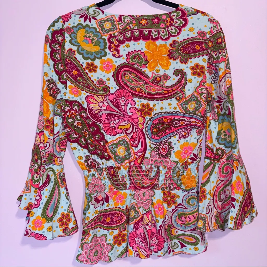 1 State Maximalism Bell Sleeve Peplum Blouse Top Women XS Boho Preppy Casual - Image 6