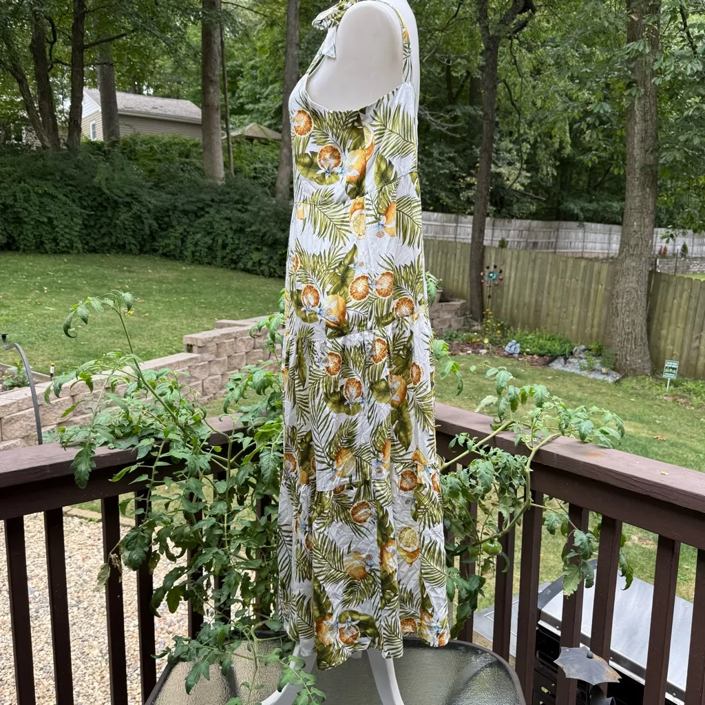 Label Of Love Fruit Novelty All Over Print MIDI Dress M Medium Palm White - Image 3