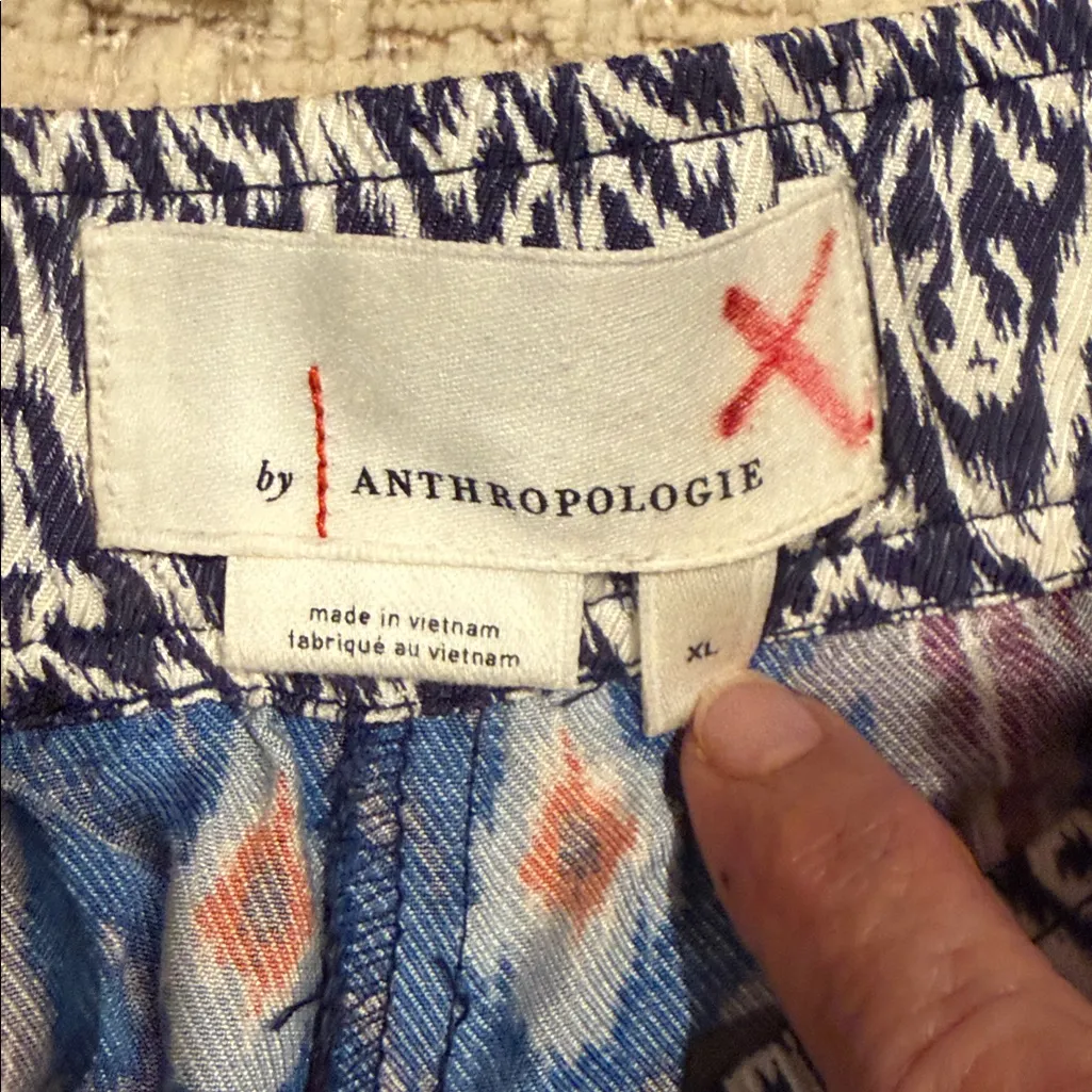 Anthropologie Vale WOMENS Wile Leg Blue and White Patterned Pants XL - Image 6