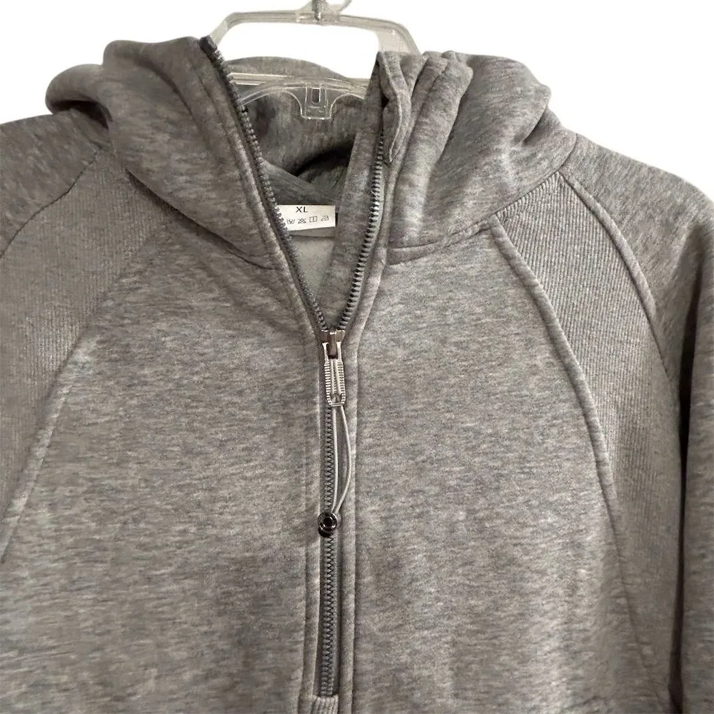 Trendy Queen Women's XL Gray Cropped Fleece Lined Half Zip Hoodie - Image 2