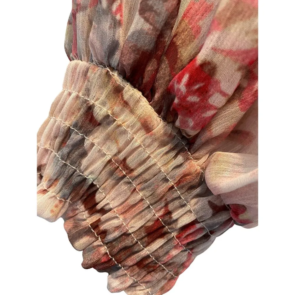 Anthropologie Meadow Rue Crushed Velvet Chiffon Floral Sleeves Top Medium - Image 5