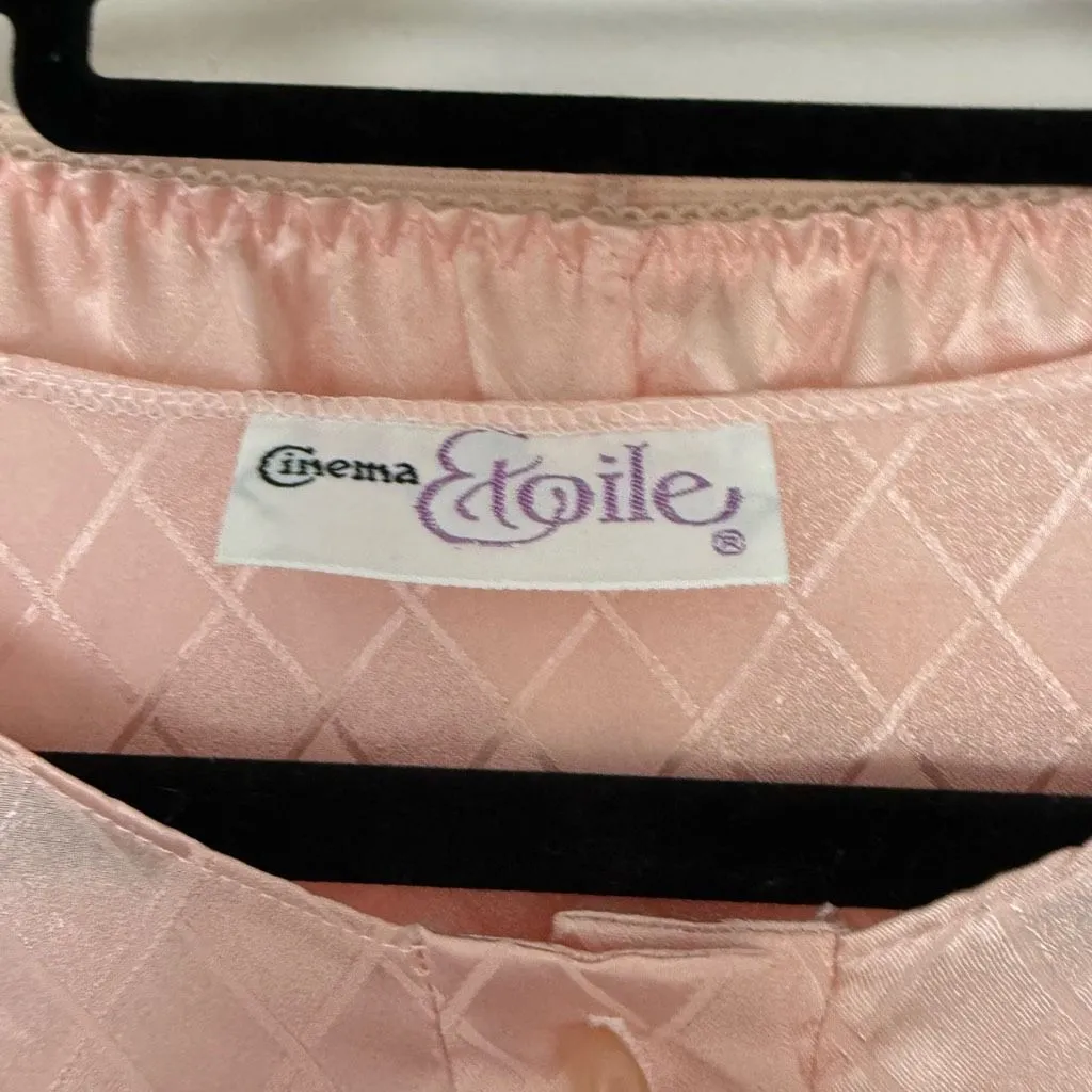 Vintage Cinema Etiole Women’s Small Silky Pink 2 Piece Pajama set - Image 2
