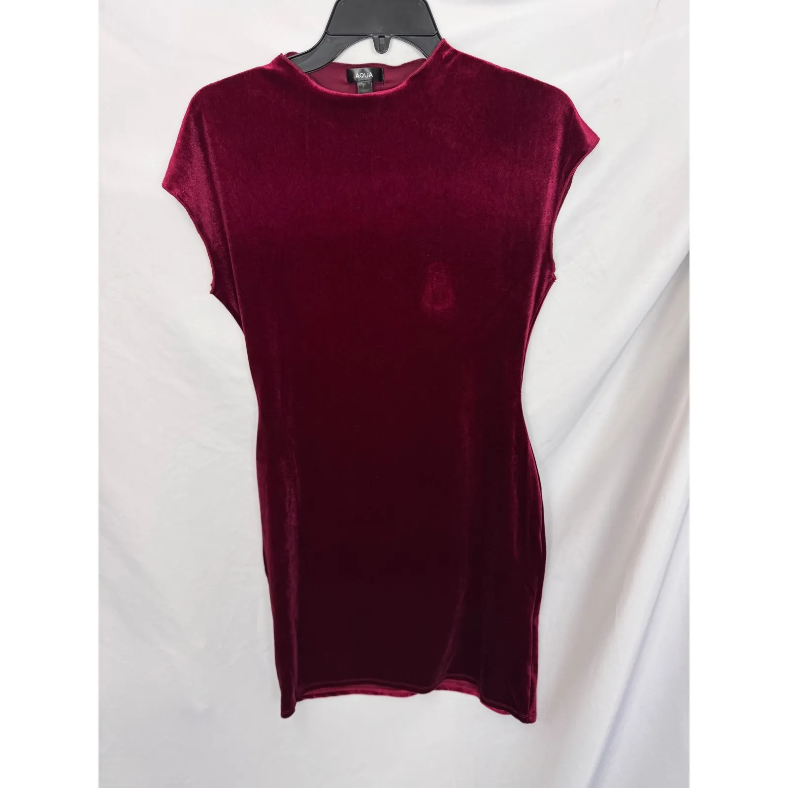 AQUA Velvet Bodycon Dress Mock Neck Sleeveless Party Cocktail Red M‎ - Image 4