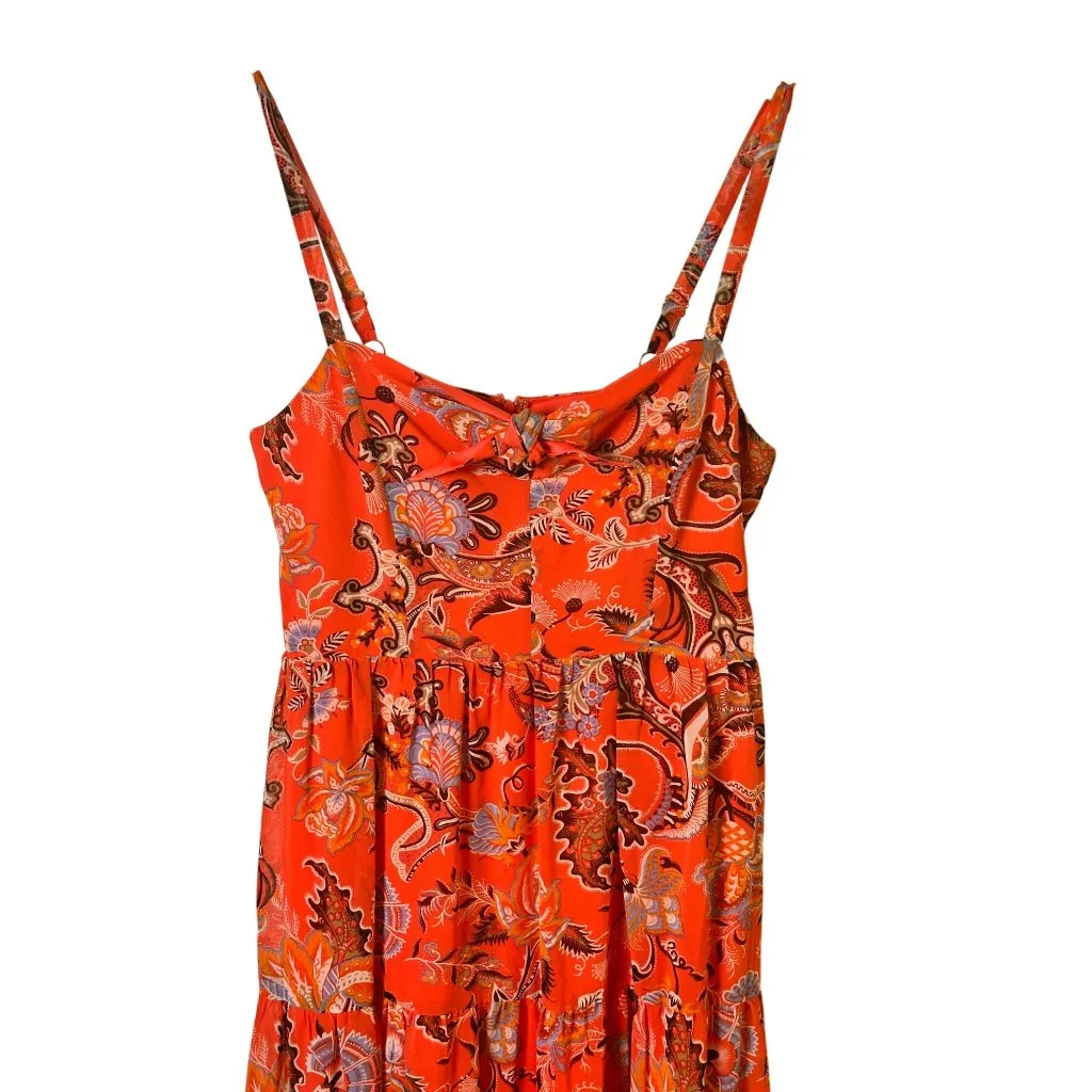 INC Size 10 International Concept Midi Lined Orange Floral Tiered Dress - Image 3
