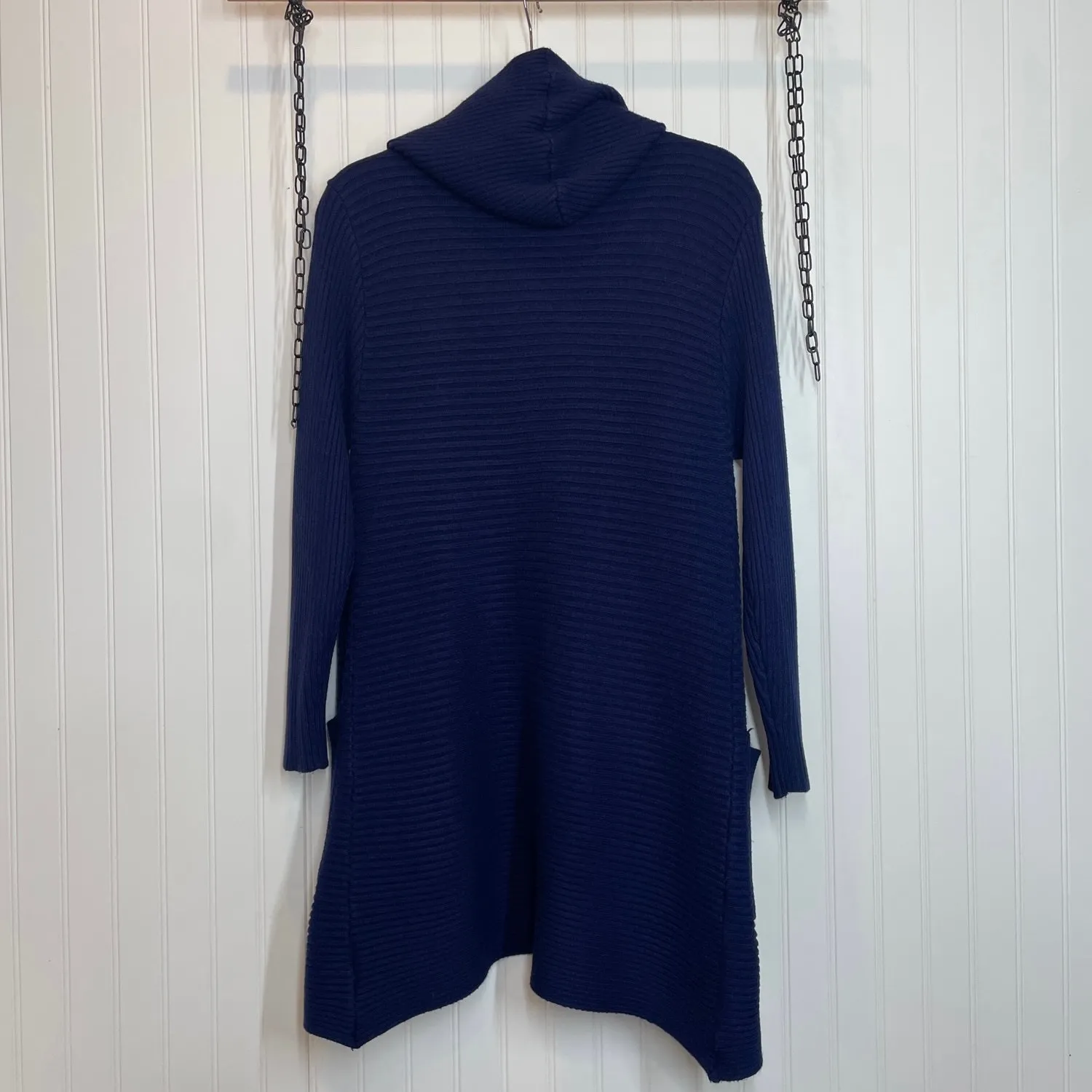 Honey Belle Women’s Navy Blue Ribbed knit Hooded Pocket Cardigan Size L - Image 3