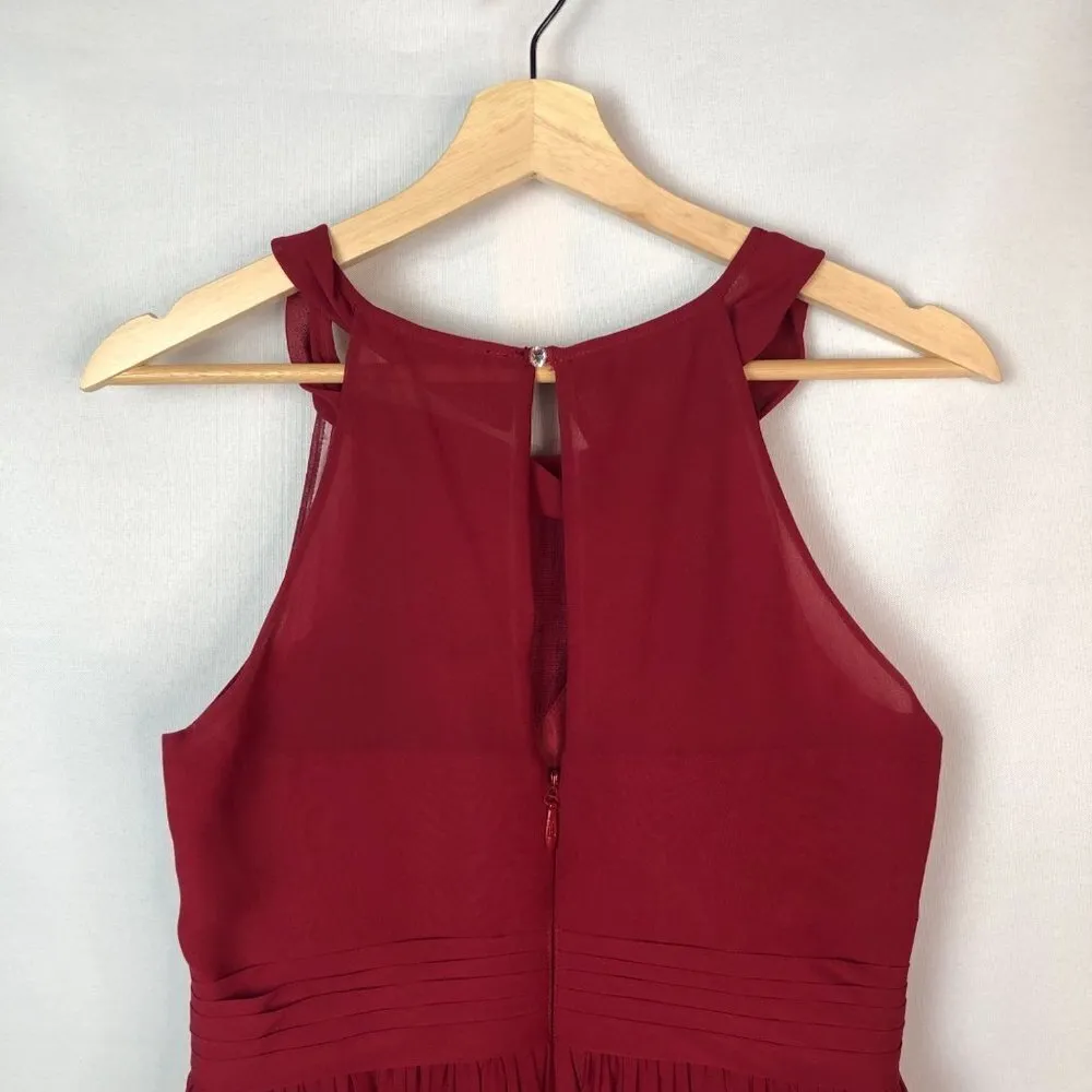 Azazie Red Short Bridesmaids Chiffon Skirt High Halter Neck Dress 6 - Image 6