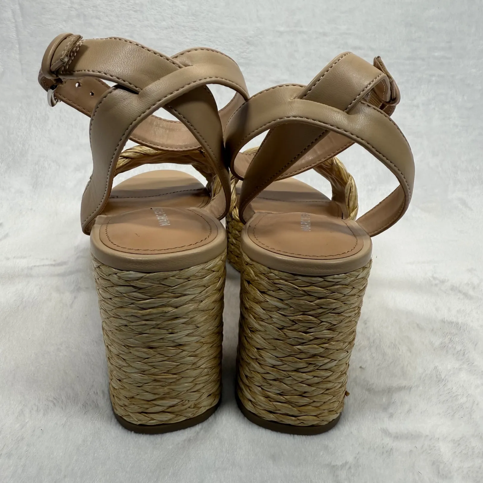 Marc‎ Fisher Steel Espadrille Platform Sandals Woven Ankle Strap Beige Size 10M - Image 5