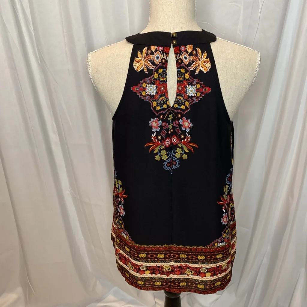 72 Vanity Lace Embroidered Boho Floral Goth Flowy Tank Top Small Black - Image 2