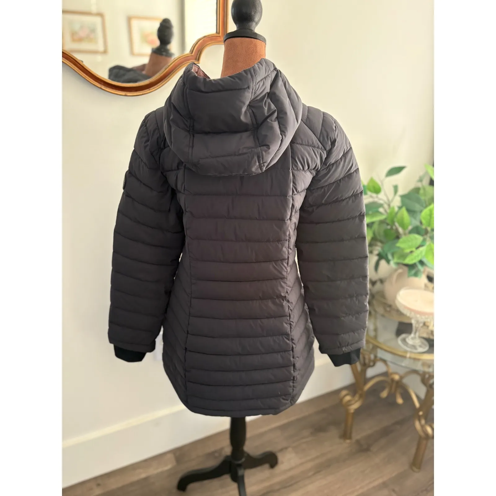 HFX Womens Hooded Puffer Coat Jacket Quilted Padded Lightweight Medium Gray - Image 2