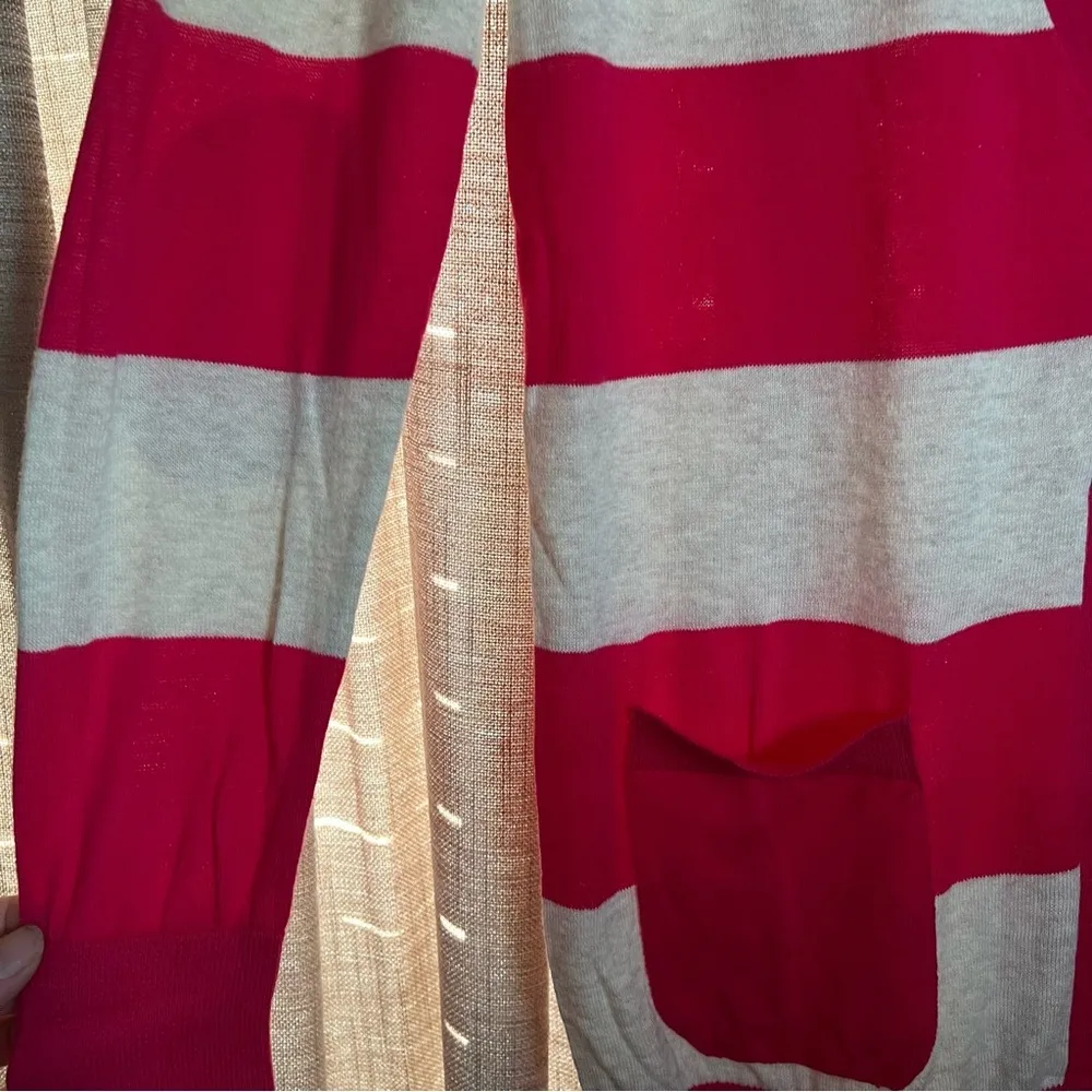 Halogen Pink Rugby Stripe Cotton Lightweight Cardigan Tunic Size Medium - Image 5
