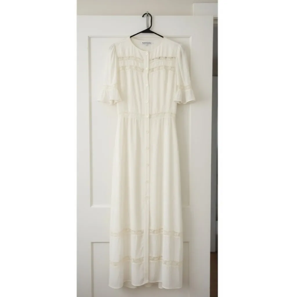 NWT Reformation Woodson in Ivory Lace Trim Midi Button Down Shirt Dress 14 - Image 3