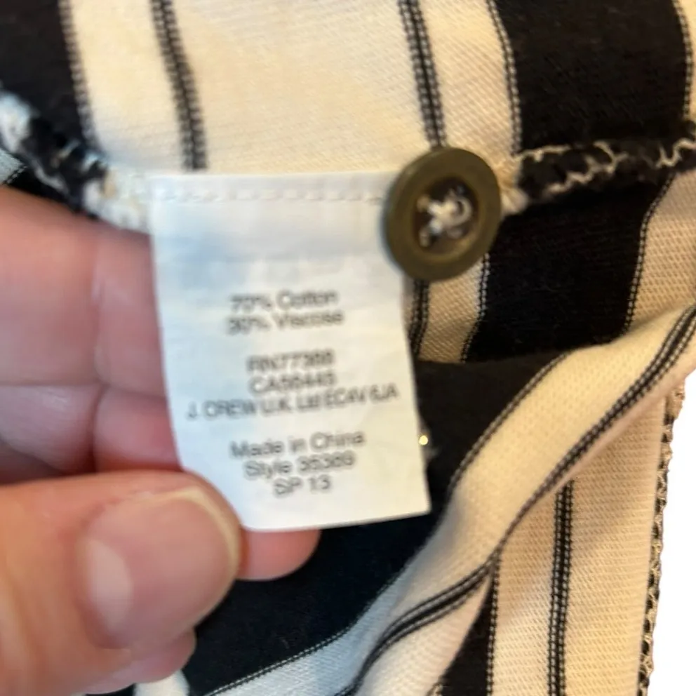 J. CREW Women's Babydoll Sun Dress SMALL Black Cream Villa Striped Mini Knit - Image 8