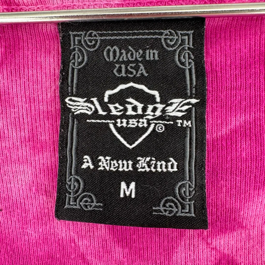 VintageY2K Sledge USA Tee Fuchsia Tie Dye Rhinestone Design Cotton Made in USA Pink Size M - Image 4