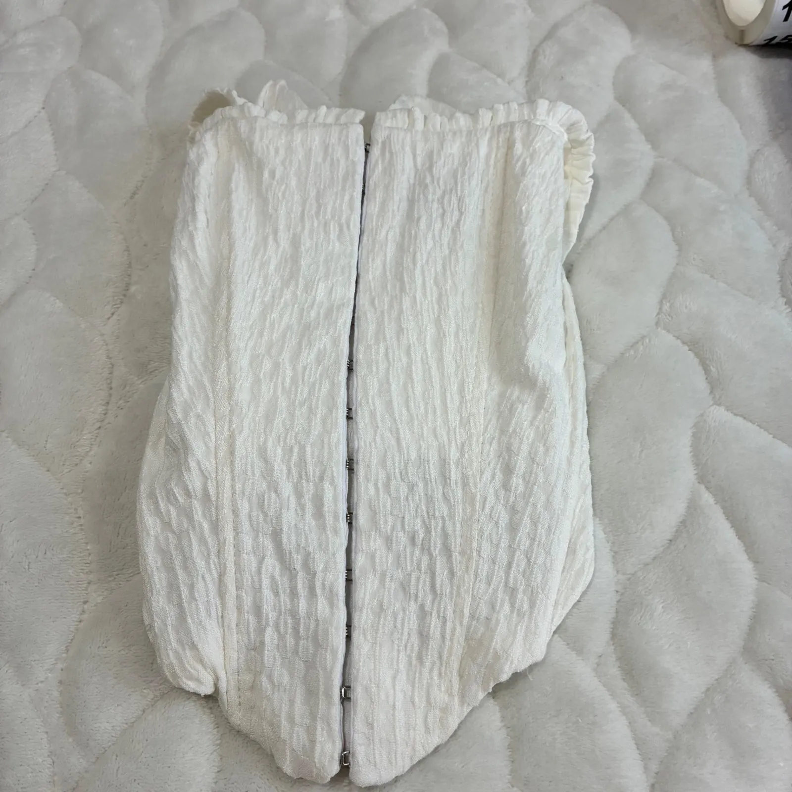 Stradivarius White Corset Top Women's Medium Square Neck Sleeveless Hook & Eye - Image 6