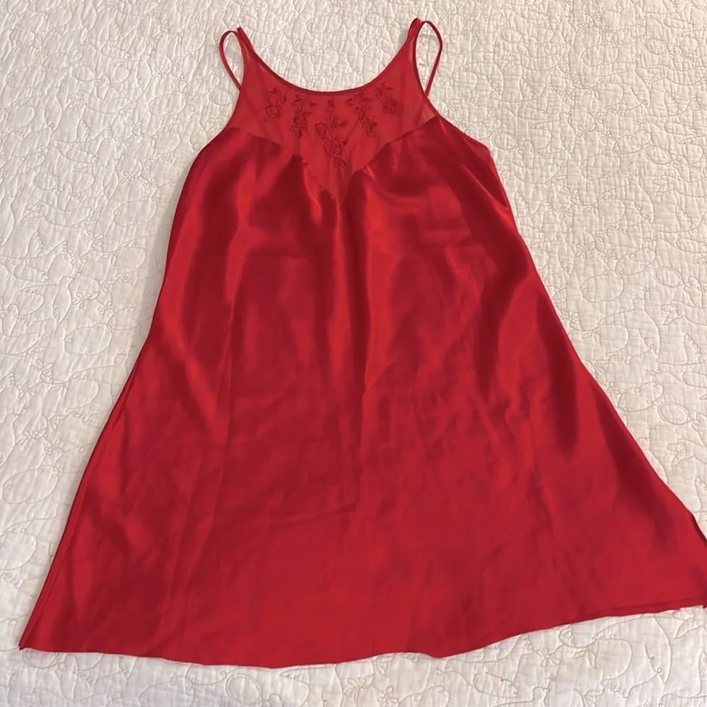 Vintage Val Mode Lingerie Red Slip Short One Size Slit 80s 90s Medium - Image 2