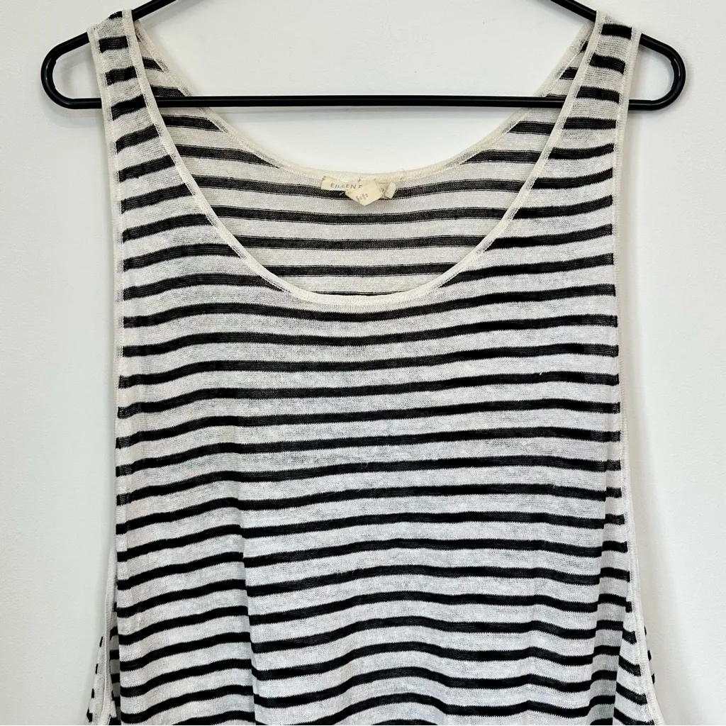 Eileen Fisher Black and White Linen Knit Striped Tank - Size: Large - Image 5