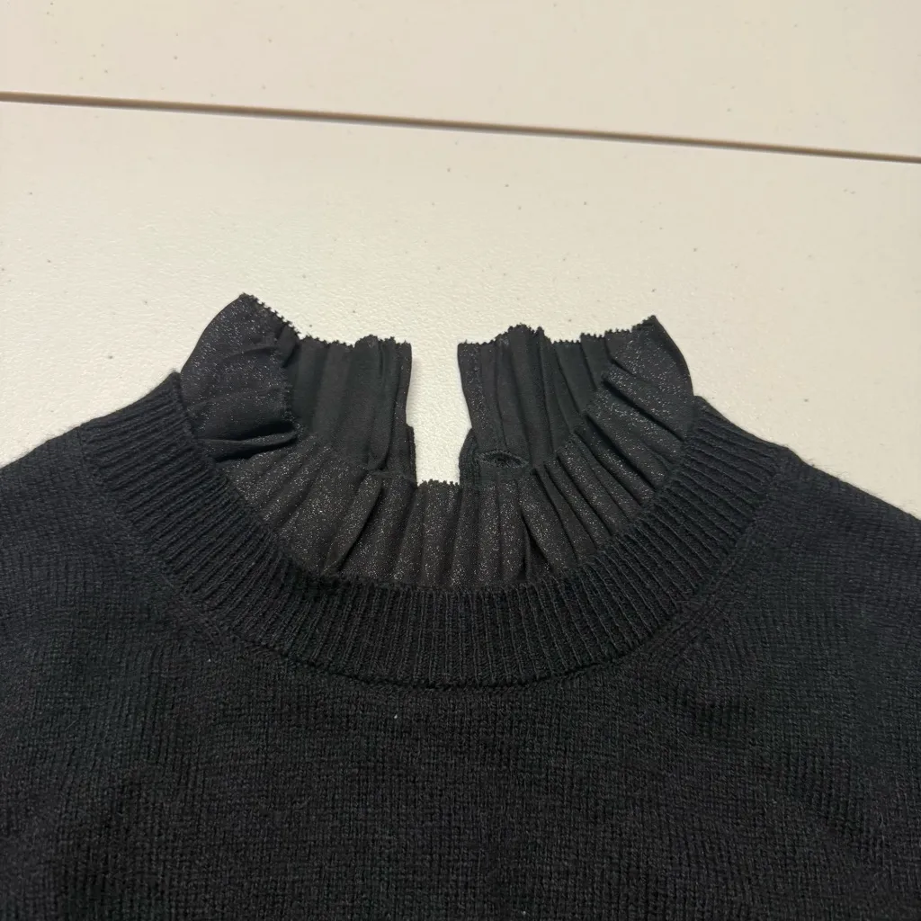 Boden Black Ruffle Trim High Neck Wool Blend Sweater Size 6 EUC - Image 3