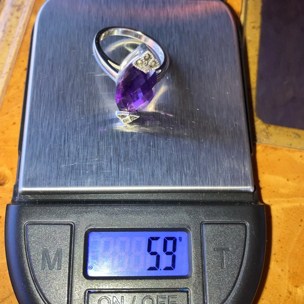 African Amethyst Marcasite Sterling Silver Ring Size 8 - Image 10