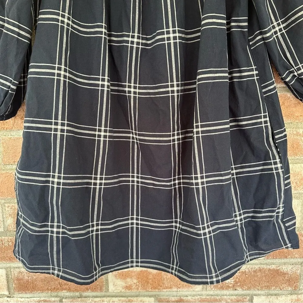 Abercrombie Fitch Plaid Off Shoulder Mini Dress Navy White Women’s Large - Image 4