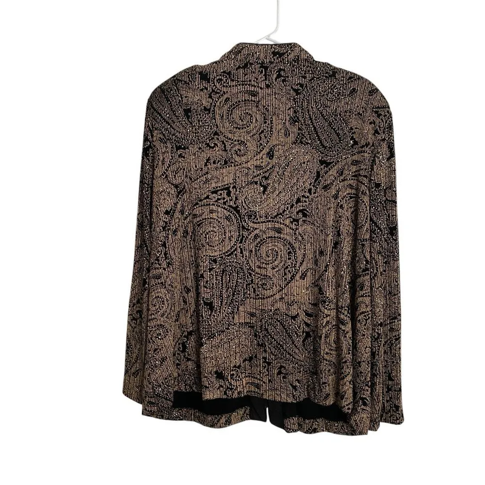Alex Evening Collection Woman’s 3X Gold Black Paisley Blazer Jacket Sparkles - Image 3