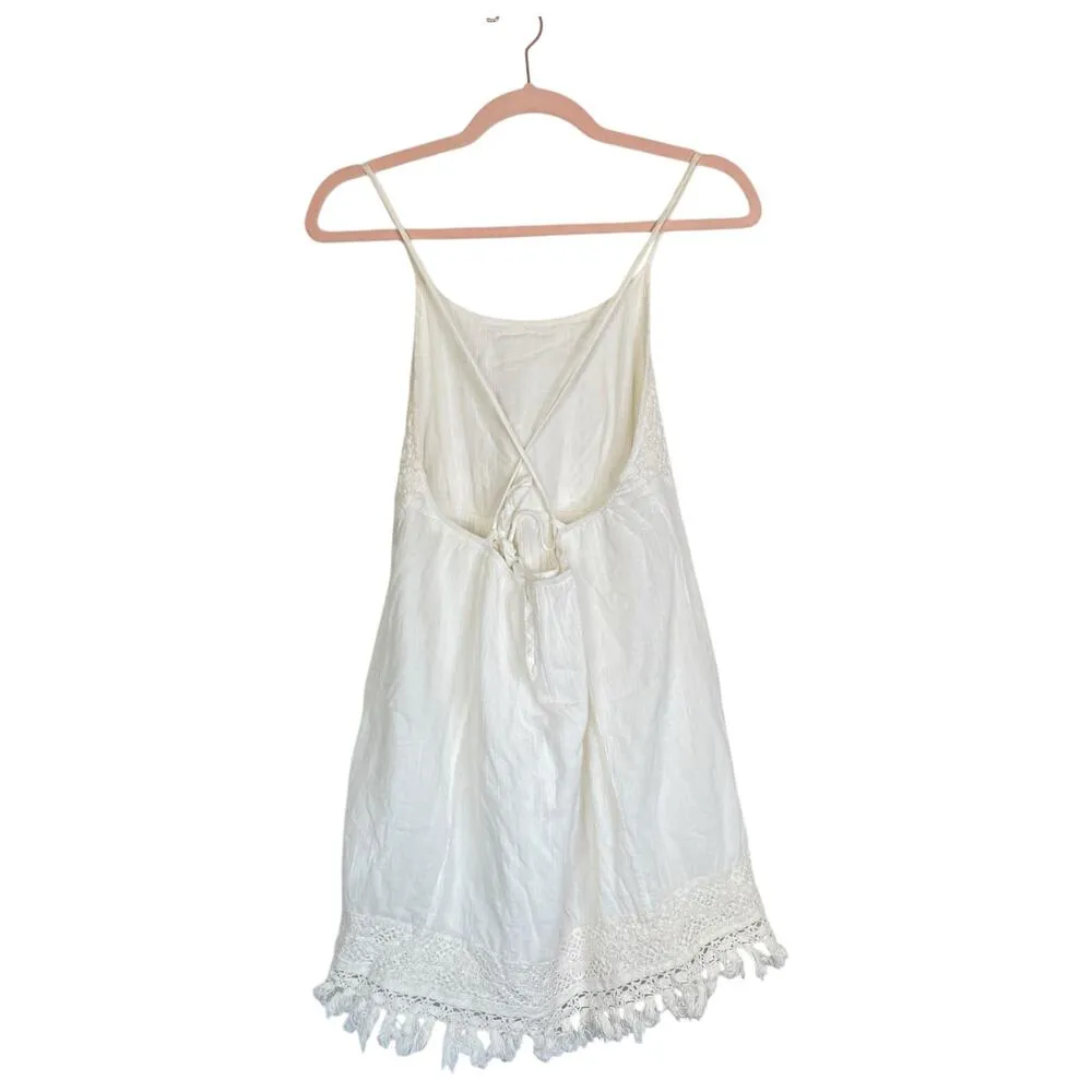L SPACE Aloha Mini Dress Crochet Fringe Floral White Coverup Summer Size Medium - Image 3