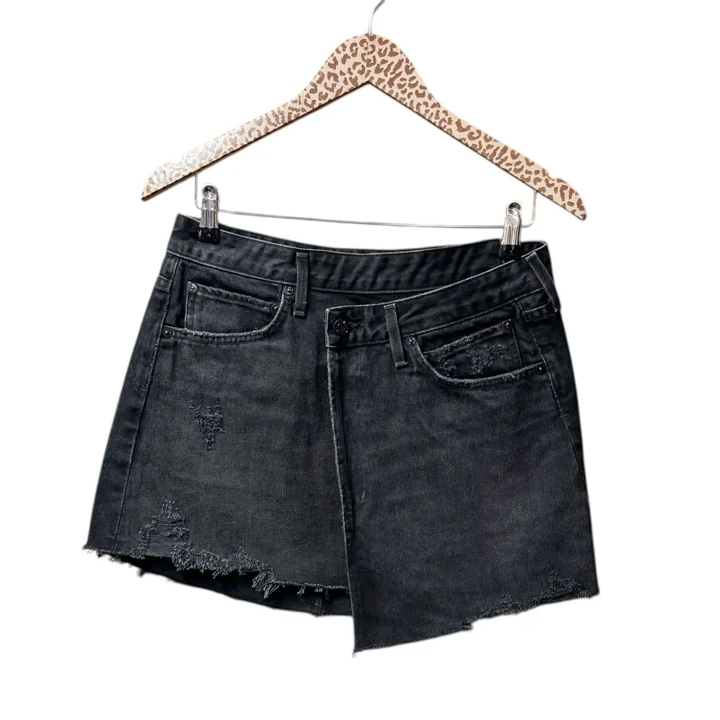 AGOLDE Criss Cross Denim Skirt Miniskirt Crossover Wrap Mini Black 28 - Image 5