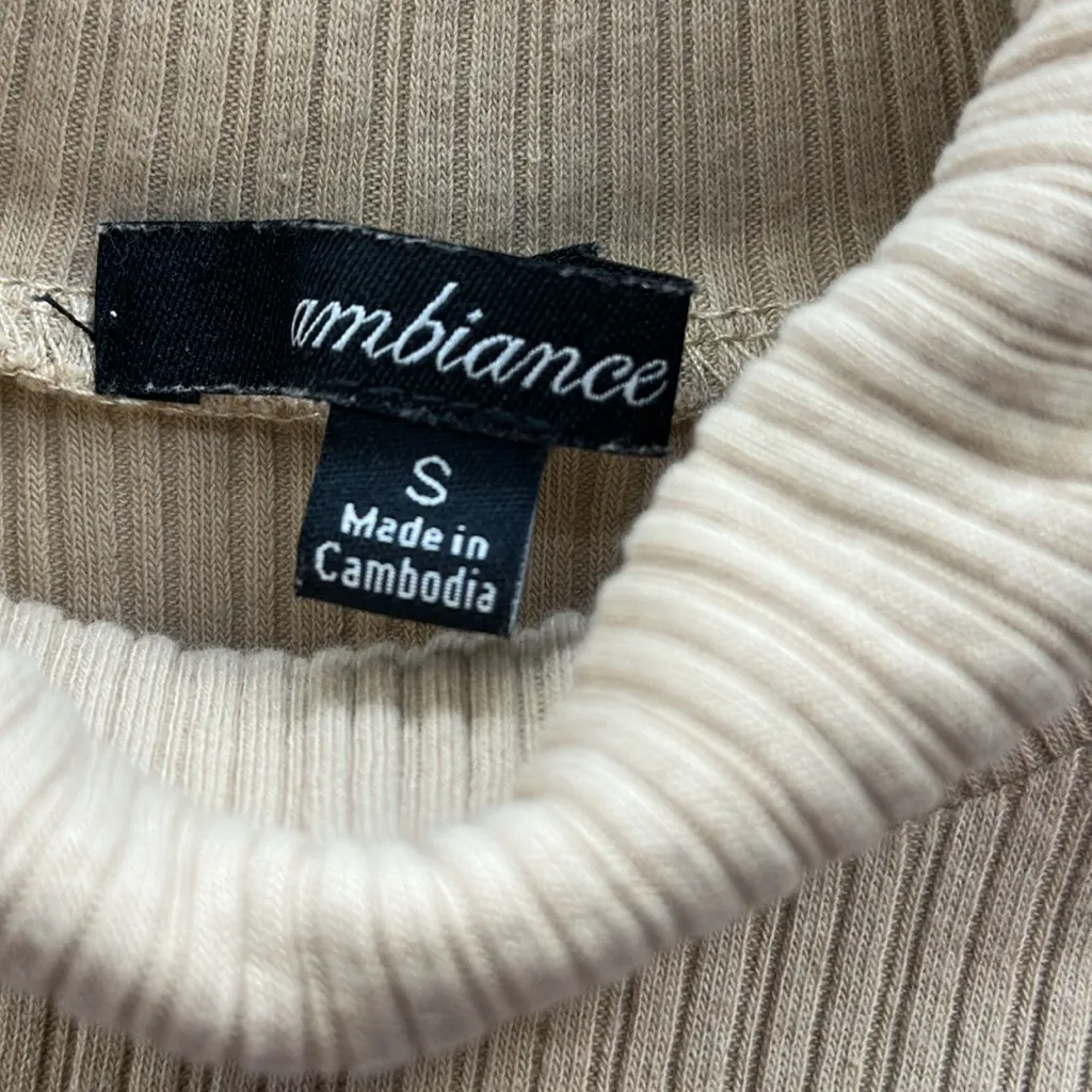 Ambiance Khaki Long Sleeve Ribbed Turtleneck Stretchy Bodysuit Top Women Small Tan - Image 10