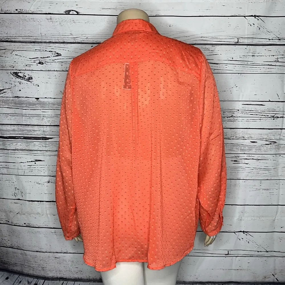 Verve Ami Women NWT 3X Coral Pink Swiss Dot Roll-Tab Sleeve Button Up Blouse Top - Image 4