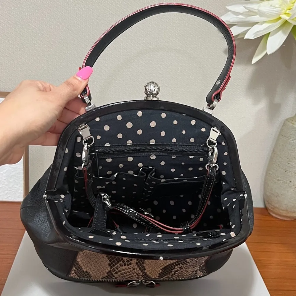 Brighton Women's Black Leather Python Frame Bag Purse Handbag Vintage RARE - Image 8