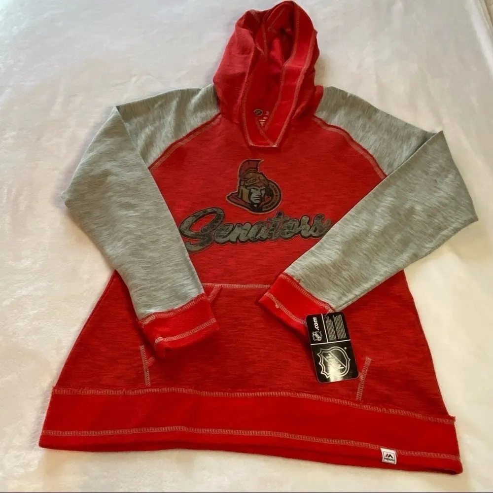 Majestic NHL Ottawa Senators Hoodie Space Dye Sweatshirt Red Gray Size Large NWT - Image 4