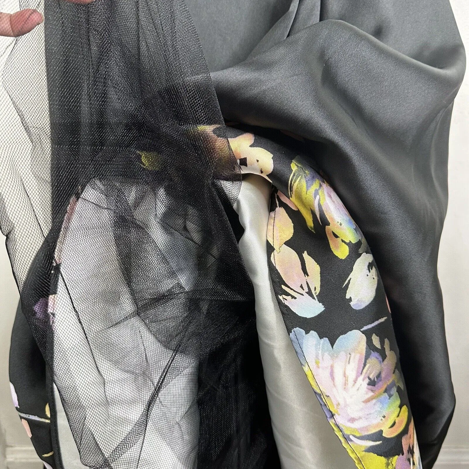 NEW Betsy & Adam Womens Size 4 Black Lace up Satin Floral Long Gown Dress A20330 - Image 13